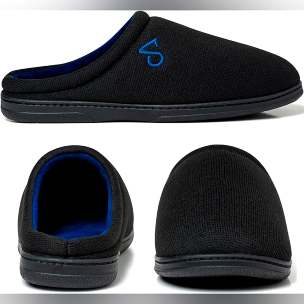 Comfy Men's Black & Royal Blue Slip-On Loafers Slippers